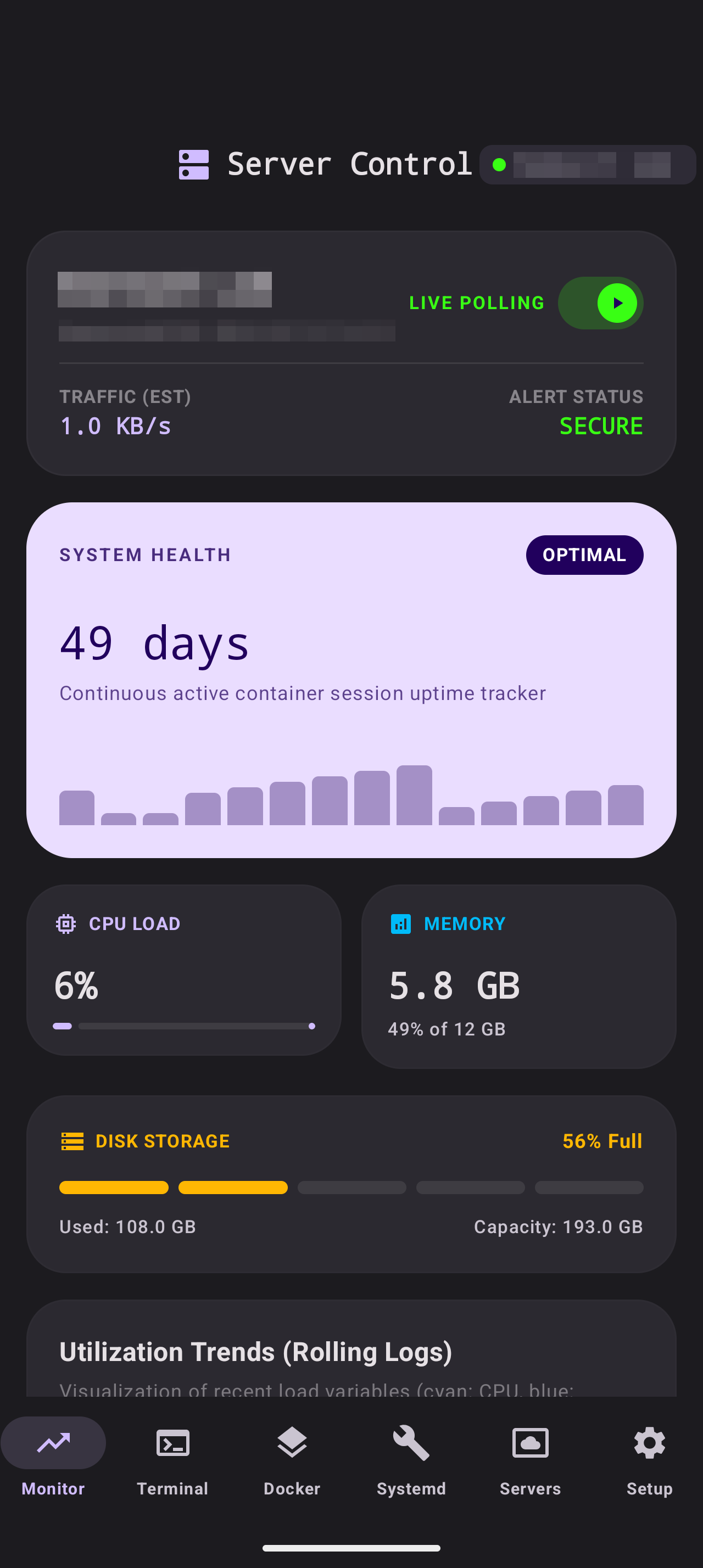Server Control — Premium Android App for Agentless VPS & Docker Management screenshot 1