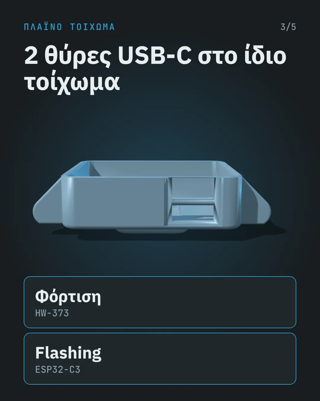 Πλαϊνή όψη θήκης smartwatch με δύο θύρες USB-C για φόρτιση και flashing του ESP32-C3